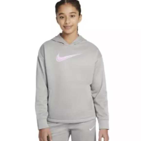 Nike Girls Hoodie Therma-Fit Medium Gray/Pink Thumbhole NWT - Picture 1 of 10